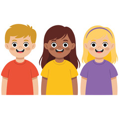 Set of diverse kids boys girls isolated vector illustration on white background