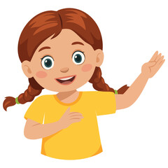 Funny girl with pigtails cartoon style isolated vector illustration on white background