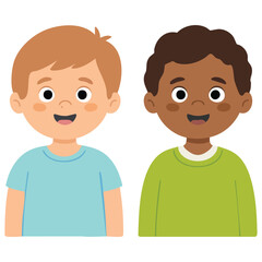 Diverse cartoon children flat design isolated vector illustration on white background
