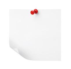 Blank paper note with pin isolated on white