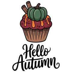 Autumn season pumpkin spice cupcake isolated vector illustration on white background