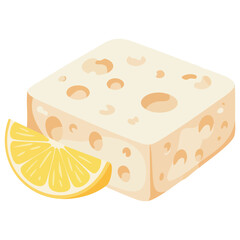 Feta cheese piece Greek curd isolated vector illustration on white background