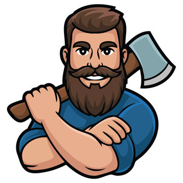 Handsome lumberjack in stylish cap isolated vector illustration on white background
