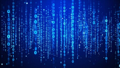 Cascading binary code in digital blue matrix