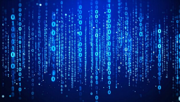Cascading binary code in digital blue matrix