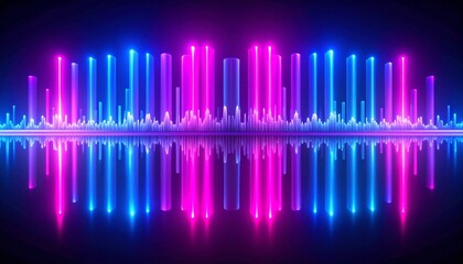 Neon audio spectrum with mirrored waveforms