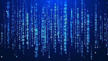 Cascading binary code in digital blue matrix