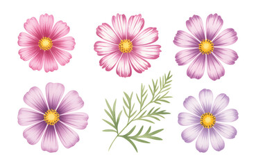 Botanical watercolor cosmos collection with elegant petals.