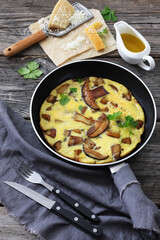 tasty porcini mushroom parmesan omelette, top view