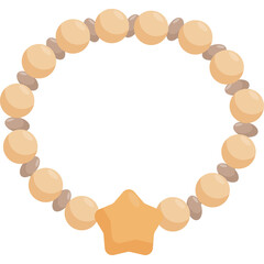 A Light Beige Beaded Bracelet With A Star Charm Pendant And Tiny Gray Stones On A Transparent Background