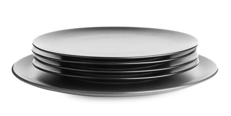 Stack of black ceramic plates isolated on white