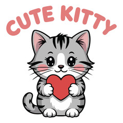 Cute cartoon baby cat illustration isolated vector illustration on white background