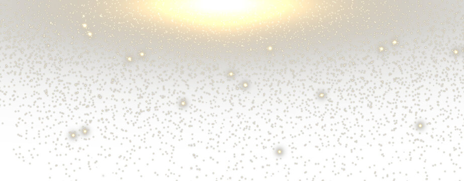 Falling golden glitter confetti creates a festive sparkle effect on a clear background. Soft glowing dust adds a magical touch. Use it for celebration cards and marketing materials. PNG - Powered by Adobe