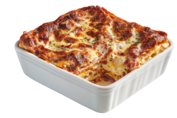 Baked lasagna in a white dish