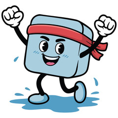 Vector artwork of cheerful melting ice cube character smiling happily
