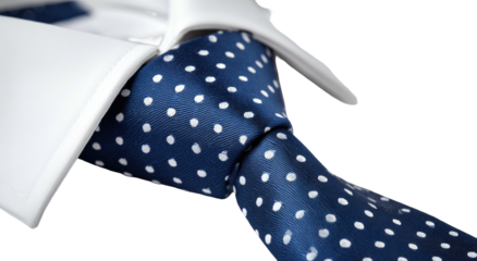 Close-up of a patterned tie and shirt collar