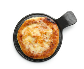 One delicious Megrelian khachapuri isolated on white background, top view