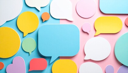 Bright speech bubbles on split-color background