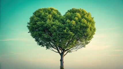 Heart shaped tree symbolizing love nature life growth harmony with subtle gradient background