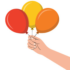  Hand holding a bright red balloon string flat illustration © azzedine