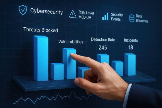 Cybersecurity Data Visualization with Bar Graphs Indicating Threats, Vulnerabilities, and Incidents Levels