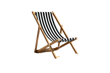 A black and white striped beach chair