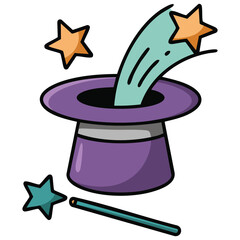 magician top hat trick doodle isolated vector illustration on white background