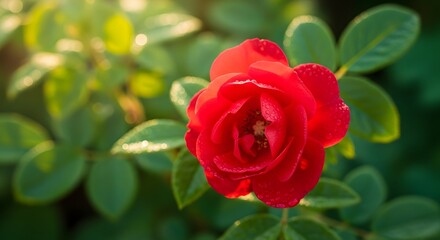 Morning Dew on a Red Rose Bloom