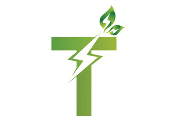 intel latter T with green eco symbol eletronic logo design templet