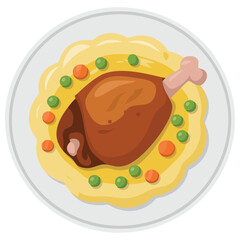chicken thigh with mashed potatoes vegetables isolated vector illustration on white background