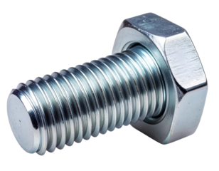 High-quality close-up of a galvanized steel eye bolt , shiny metallic surface and detailed texture, isolated on transparent PNG background