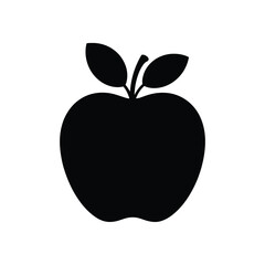 Simple black silhouette of an apple with two leaves