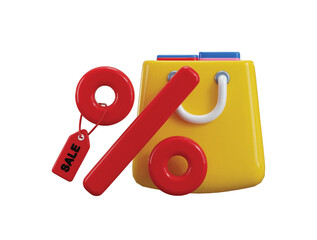 Shopping bag with discount percentage tag icon 3d render concept of shopping discount promotion icon vector illustration 
