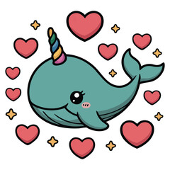 Enchanted narwhal character vector illustration design © azzedine