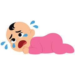 Crying baby sad expression flat color vector illustration