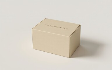 Minimalist beige cube with subtle embossed text on a plain background
