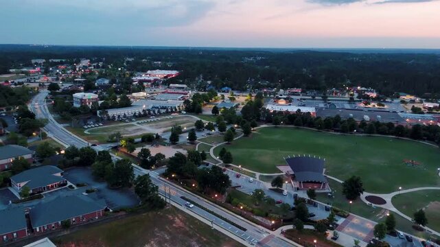 Aerial sunset landscape from Evans Town Center Park summer sunset in CSRA Augusta Georgia