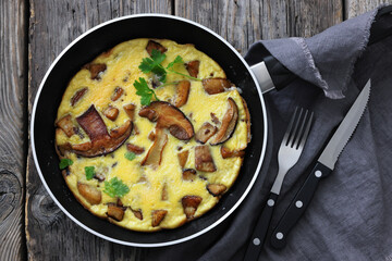 tasty porcini mushroom parmesan omelette, top view
