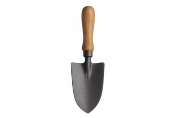 Gardening trowel with wooden handle and metal blade, ready for working in the garden, planting and digging