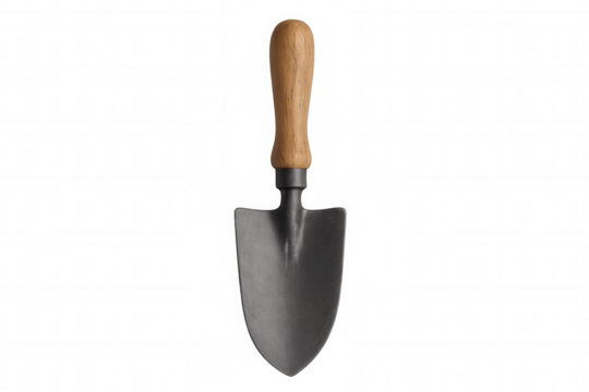 Gardening trowel with wooden handle and metal blade, ready for working in the garden, planting and digging