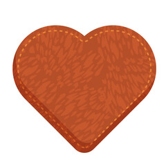 Brown Faux Fur Heart Shape With Stitched Edges Isolated On Transparent Background
