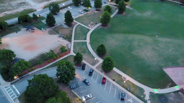 Aerial sunset landscape from Evans Town Center Park summer sunset in CSRA Augusta Georgia