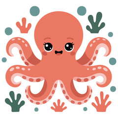 Cute octopus with heart symbols cartoon marine animal for children © azzedine