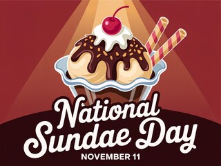 Celebrate national sundae day november eleventh with a delicious ice cream dessert topped with cherry and wafers