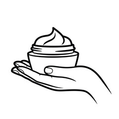 Hand holding a jar of cream or lotion with a swirl on top