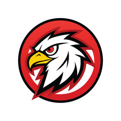 Fierce eagle head emblem with sharp features and intense red eyes