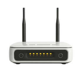 Front view of a white wireless router