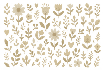 Decorative gold botanical collection of flowers and leaves