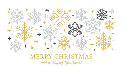 Minimal Gold Snowflake Christmas Banner Vector illustration, Happy New Year, easily editable.