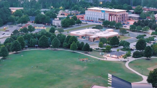 Aerial sunset landscape from Evans Town Center Park summer sunset in CSRA Augusta Georgia